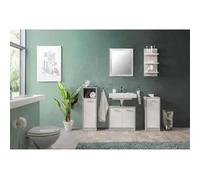 Ensemble De Salle De Bain Madeira - Coloris Béton Structuré - 1 Meuble Lavabo + 1 Étagere + 1 Petite Commode + 1 Commode