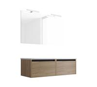Ensemble De Salle De Bain Meuble Suspendu 120cm Nice Edge Bois Clair - Vasque En Céramique - Miroir Sur Châssis - Applique Lumineuse Beige