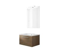 Ensemble de salle de bain meuble suspendu 60cm NICE CLASSIC bois clair - Vasque - Miroir - Applique