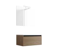 Ensemble de salle de bain meuble suspendu 80cm NICE EDGE bois clair - Vasque - Miroir - Applique