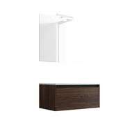 Ensemble de salle de bain meuble suspendu 80cm NICE EDGE bois foncé - Vasque - Miroir - Applique
