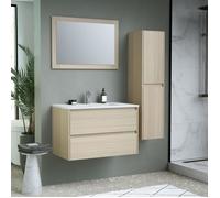 Timber – Ensemble de salle de bain : meuble vasque L80, miroir et colonne