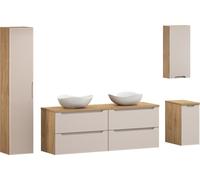 Ensemble De Salle De Bain Moderne 160 Cm Chêne Beige 2 Lavabos + Colonne