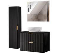 Ensemble de salle de bain moderne 80 cm avec lavabo sur le comptoir et miroir LED