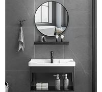 Ensemble de salle de bain moderne avec évier, lavabo simple, meuble mural flottant avec miroir, étagère ouverte, robinets d'eau chaude et froide, drain inclus, finition blanche élégante