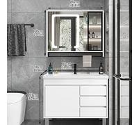 Ensemble de salle de bain moderne flottant en bois avec évier en céramique à fixation murale, miroir et support de station de lavage, 203,2 cm