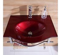 Ensemble de salle de bain mural avec lavabo en verre trempé et robinet chaud/froid, design moderne peu encombrant pour petites salles de bains