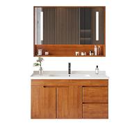 Ensemble de salle de bain mural de style nordique - Armoire flottante en chêne massif avec robinet noir, miroir HD, tiroirs et étagère - Parfait pour les toilettes modernes (taille : 72 x 47 x 48 cm)