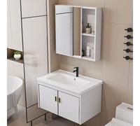 Ensemble de salle de bain mural moderne avec évier, robinet et miroir en céramique - Meuble lavabo élégant de 80 x 47 cm pour économiser de l'espace et l'élégance en blanc