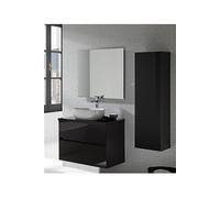 Ensemble de salle de bain noir avec vasque à poser + miroir + colonne - Longueur 100 x Profondeur 46 x Hauteur 56 cm -PEGANE- noir