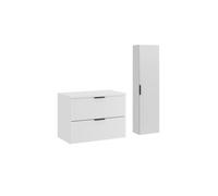 Ensemble de salle de bain NOXERA 80 cm - Meuble sous vasque suspendu blanc alpin mat avec plan pour vasque et colonne murale