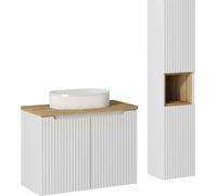 Ensemble De Salle De Bains 80 Cm Avec Lavabo, Colonne Et Niche Chêne/Blanc