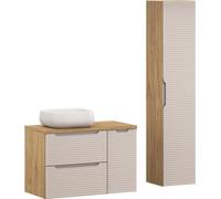 Ensemble De Salle De Bains 90 Cm Avec Lavabo Nika À Poser Et Armoire Haute