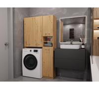 Ensemble de salle de bains Ardea DD, armoire pour lave-linge encastrée et armoire haute, 4 portes battantes, armoire de salle de bains avec 10 compartiments, couleur : chêne Artisan
