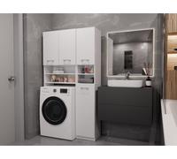 Ensemble de salle de bains Ardea DK, avec 10 compartiments, armoire haute + armoire pour lave-linge avec porte à charnières, couleur : blanc mat