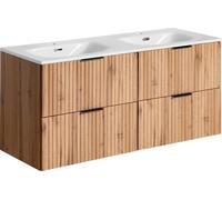 Ensemble de salle de bains moderne 120 cm avec double lavabo et panneaux frontaux rainurés