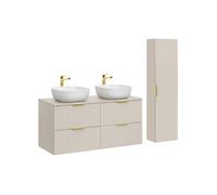 Ensemble de salle de bains NOXERA 120 cm - Marron congo - Double vasque + 4 tiroirs + colonne suspendue