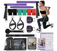 Ensemble de salle de sport portable à domicile, barre de Pilates et barre de résistance avec poignées. Équipement de fitness polyvalent pour les entraînements du corps entier - Livré avec des affiches