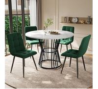 Ensemble de salle manger avec 4 chaises,table ronde 100cm de diamètre - plateau en MDF blanc,chaises de salle à manger velours vert