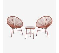 Ensemble de salon avec 2 fauteuils et table d'appoint en acier et rotin synthétique New Acapulco Terracota