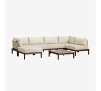 Ensemble de salon avec canapé d'angle modulable 5 pièces, table basse et pouf en acacia Giulia Brun Acacia foncé