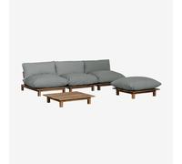 Ensemble de salon avec canapé inclinable modulable 3 pièces, table basse et pouf en bois d'acacia Brina Gris Anthracite