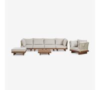 Ensemble de salon avec canapé modulable 4 pièces avec 2 chaises d'angle, table basse, fauteuil et pouf en bois d'acacia Dailin Brun Acacia