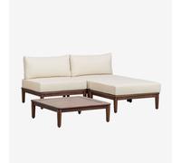 Ensemble de salon avec canapé modulaire 2 pièces, table basse et pouf en acacia Giulia Brun Acacia foncé