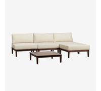 Ensemble de salon avec canapé modulaire 3 pièces, table basse et pouf en acacia Giulia Brun Acacia foncé