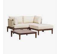 Ensemble de salon avec canapé modulaire de 2 pièces avec 2 fauteuils d'angle, table basse et pouf en acacia Giulia Brun Acacia foncé
