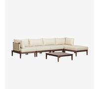 Ensemble de salon avec canapé modulaire de 4 pièces comprenant 2 fauteuils d'angle, table basse et pouf en acacia Giulia Brun Acacia foncé