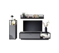 Ensemble de salon avec meuble TV, Buffet, étagère murale coloris gris royal - -