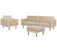 Ensemble de Salon avec Ottoman en Velours Beige Contreplaqué Bois de Pin et Alum