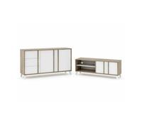 Ensemble de salon Buffet + Meuble TV Style Scandinave - coloris Chêne Clair et Blanc