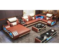 Ensemble de salon Canapé d'angle en U + table basse + sideboard similicuir JVmoebel