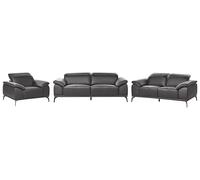 Ensemble de Salon Canapés et Fauteuil Moderne en Simili Cuir Écologique avec Appuie-tête Réglable et Pieds Métalliques Noir Vejen