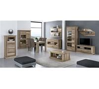 Ensemble de salon complet, meuble TV, etagere murale, Buffet, table à manger, vitrine, table basse coloris chene vieilli --
