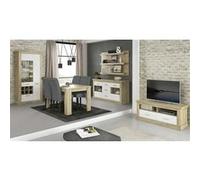 Ensemble de salon complet, meuble TV, etagere murale, vitrine, buffet, table à manger coloris chene cambrian , blanc --