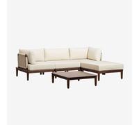 Ensemble de salon composé d'un canapé modulable 3 pièces avec deux fauteuils d'angle, une table basse et un pouf en acacia Giuli Brun Acacia foncé