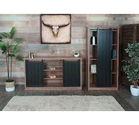 Ensemble de Salon composé d'une Armoire et d'un Sideboard HWC-K75, Porte coulissante Compartiments de Rangement, Aspect Bois Industriel métal - Brun