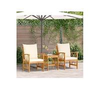 vidaXL Ensemble de salon de jardin 3 pièces avec coussins, bois d'acacia massif