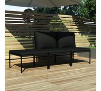 Ensemble De Salon De Jardin 3 Pièces Avec Coussins, Mobilier De Patio Modulaire En Pvc Noir Noir