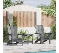Ensemble De Salon De Jardin 3 Pièces Vidaxl Gris Clair Hdpe, Chaise Adirondack Pliante Vidaxl Gris Clair 74.5x80.5x90 Cm Hdpe, Table D'appoint Adirondack Vidaxl Gris Clair 38x38x45 Cm Hdpe