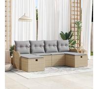 Ensemble de Salon de Jardin 6 Places en Polyrotin Modulaire, Canapé d'Angle avec Coussins Confortables et Rangement, Résistant aux Intempéries et UV pour Terrasse, Jardin, Beige Gris Clair