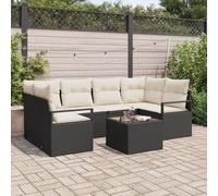 Ensemble De Salon De Jardin 7 Pièces Avec Coussins Noir Poly Rattan, Canapé De Jardin 2 Places Avec Coussins Noir Poly Rattan