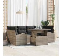 Ensemble de Salon de Jardin 7 Pieces Modulable en Polyrotin Gris avec Table en Verre, Canape d'Exterieur Durable pour Terrasse et Patio, Meuble de Jardin Confortable avec Coussins Amovibles