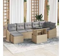 Ensemble de Salon de Jardin 8 Pièces Modulaire en Polyrotin Gris Clair et Beige avec Coussins Table, Canapé d'Extérieur Résistant aux Intempéries pour Terrasse et Meuble de avec Pieds Réglables