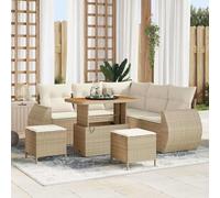 Ensemble de Salon de Jardin 8 Places Modulaire en Polyrotin Beige Crème, Canapé d'Extérieur avec Table Réglable et Coussins, Durable et Résistant aux Intempéries pour Terrasse, Jardin, Piscine