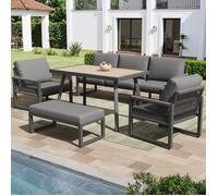 Ensemble de salon de jardin avec table 100x60 cm et coussins déhoussables gris FloraGrace