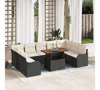 Ensemble De Salon De Jardin De 10 Pièces Avec Coussins Noir Poly Rattan Acacia, Sofa De Jardin 2 Places Avec Coussins Noir Poly Rattan